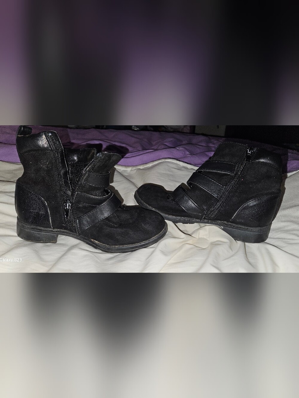 Justice Black Suede Strap Wedge Ankle Boots Size 2 Girls